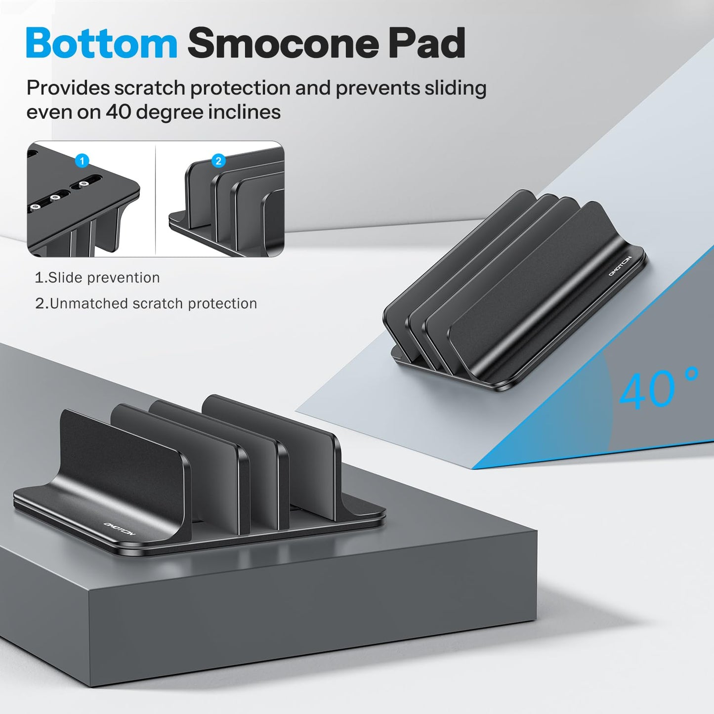 OMOTON Vertical Laptop Stand, Aluminium, Adjustable Dock Size, 3-Slot