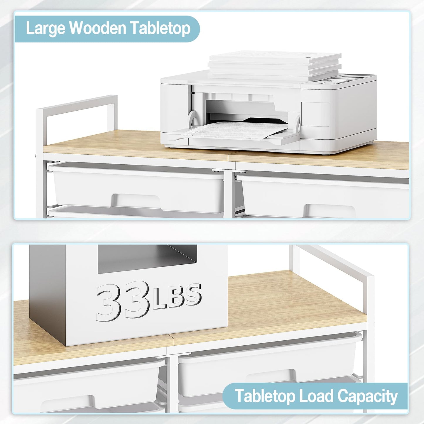 12-Drawer Craft Organizer Trolley Cart with Wooden Top, White
