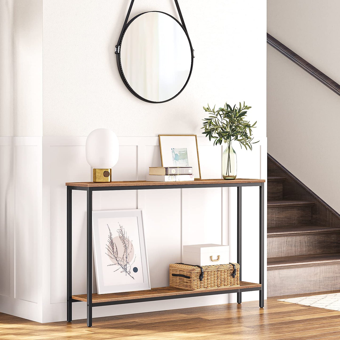 HOOBRO Console Table Slim, 120 cm Long Narrow Hallway Table with Shelf, Industrial Sofa Table for Living Room, Hallway,Entryway, Foyer, Office