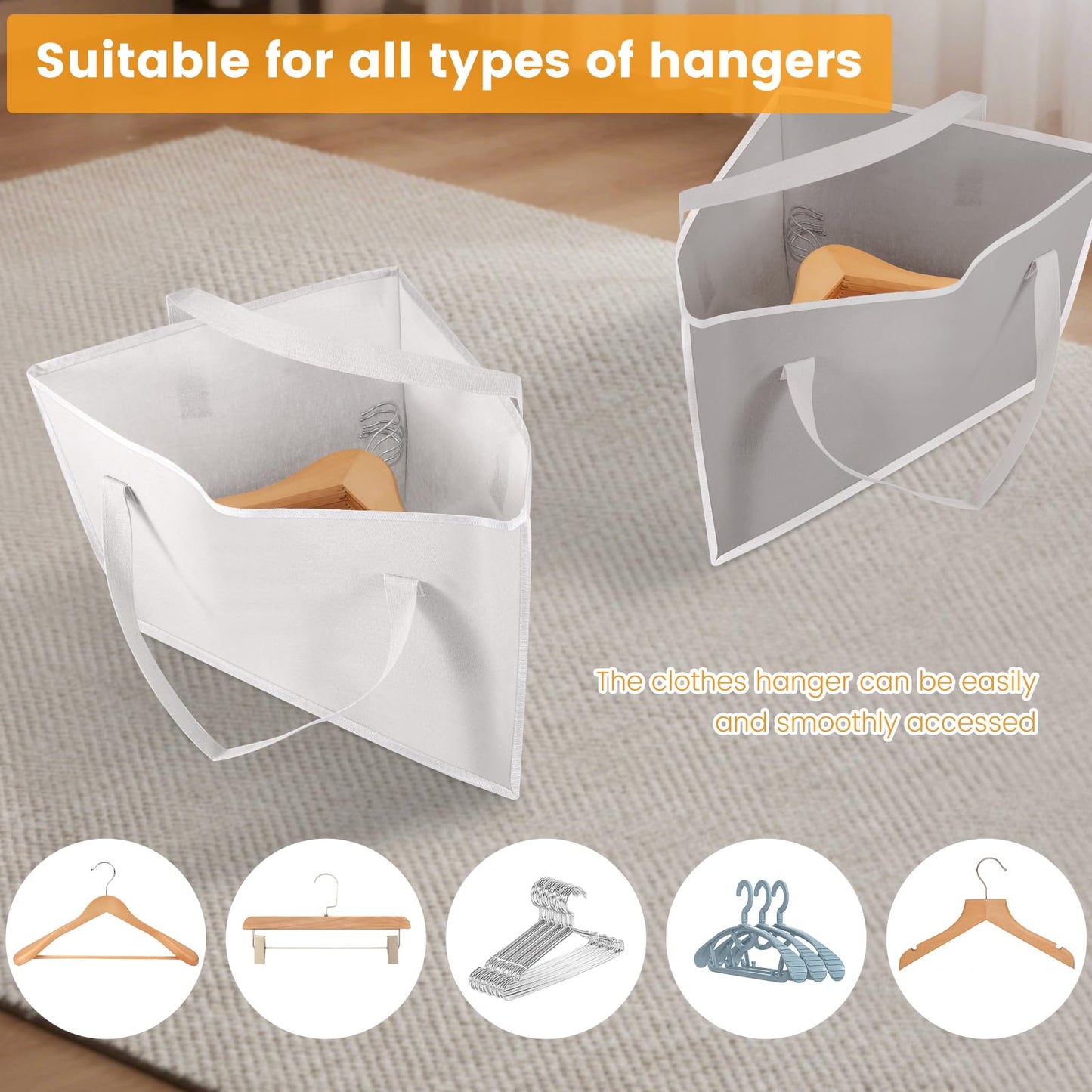 Gatphy 2Pcs Triangle/Square Clothes Hanger Organizer Bags with Handles, Canvas Material, Space Saving Clothes Hanger Storage Bag for Laundry Rooms