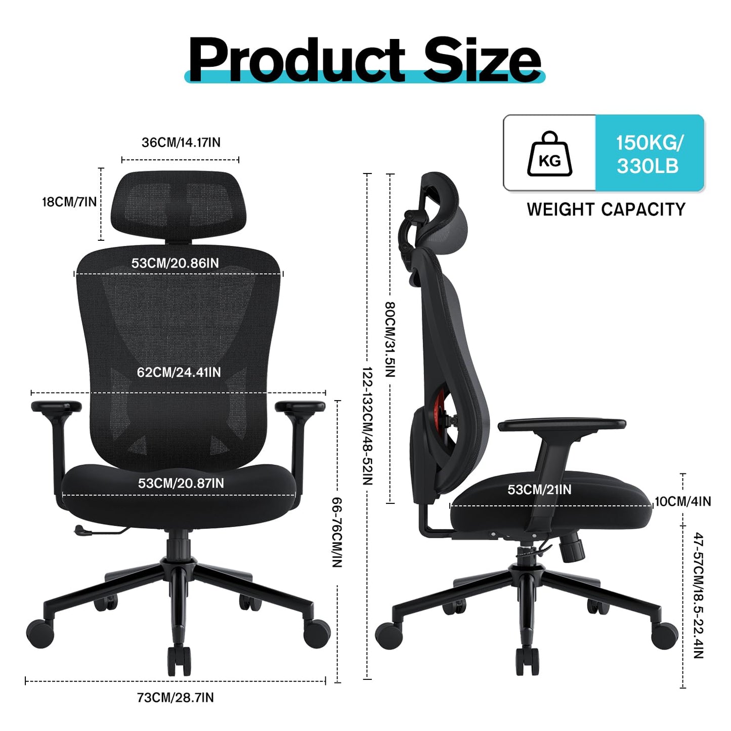 Eucladoceros Ergonomic Office Chair - Lift Up Mesh Backrest, 330lbs, Black