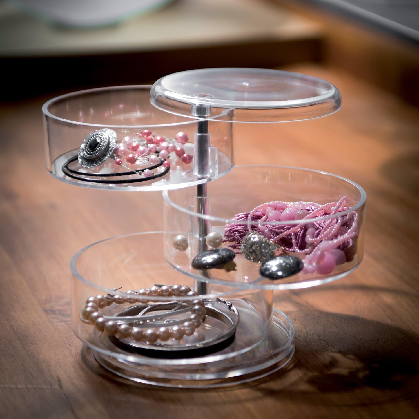 Compactor Swivel Jewellery Holder with 3 Levels, Transparent, Diameter 11.5 x H. 13.7 cm, RAN6040