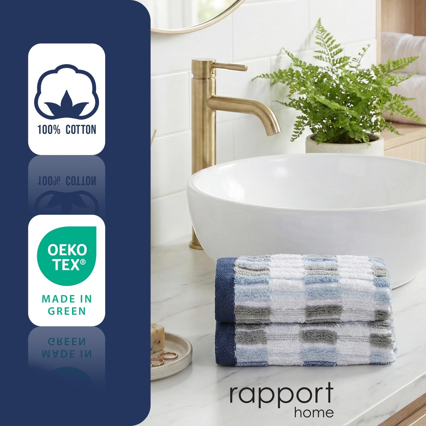 Rapport Home Santa Cruz Face Towels 2 Pack | Blue | 30x30cm | Luxurious 500GSM 100% Cotton | Oeko-Tex Certified Soft & Absorbent Face Cloths