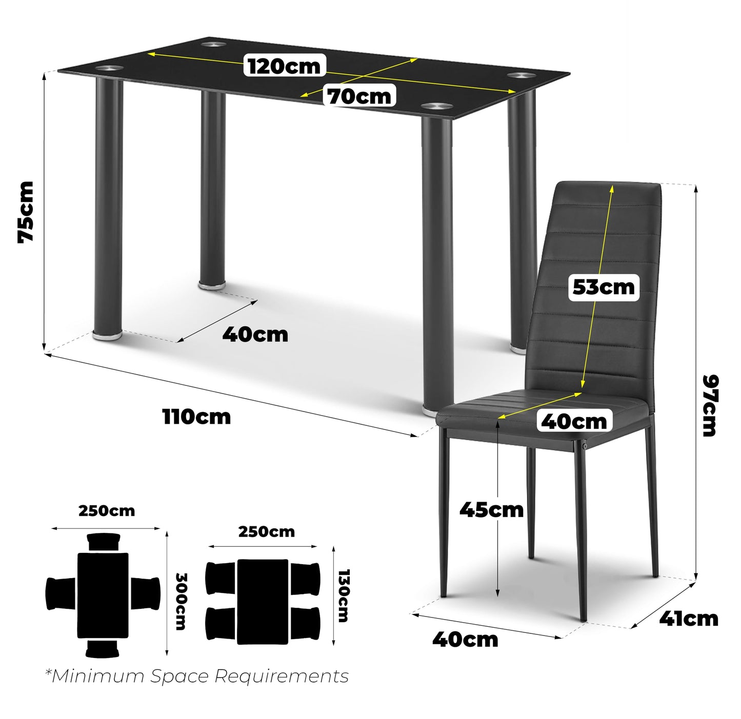 Bravich Dining Table and Chairs Set of 4, Black Tempered Glass 4 Seater Dining Table with High Back PU Leather Chairs