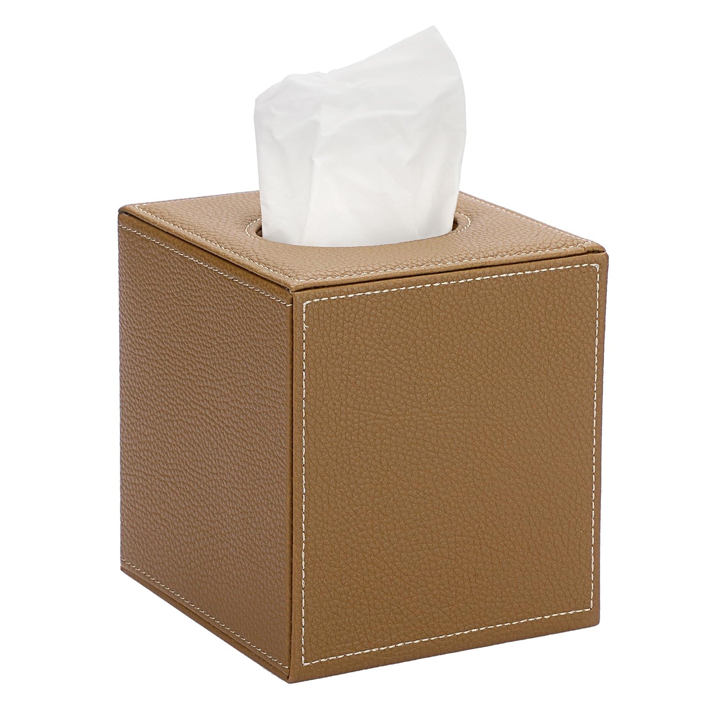 BTSKY PU Leather Square Tissue Box Cover, Camel Textured Tissue Box Holder