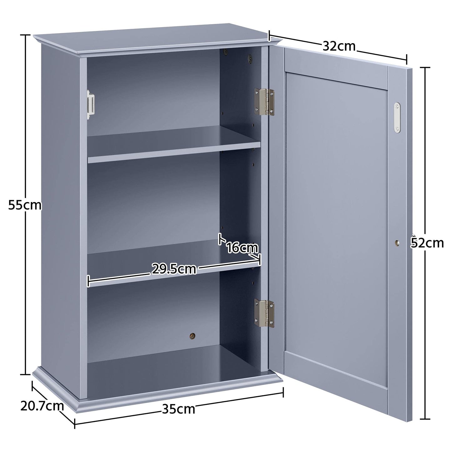 Yaheetech Bathroom Wall Cabinet with 3-Height Adjustable Shelf, 1 Door, Grey