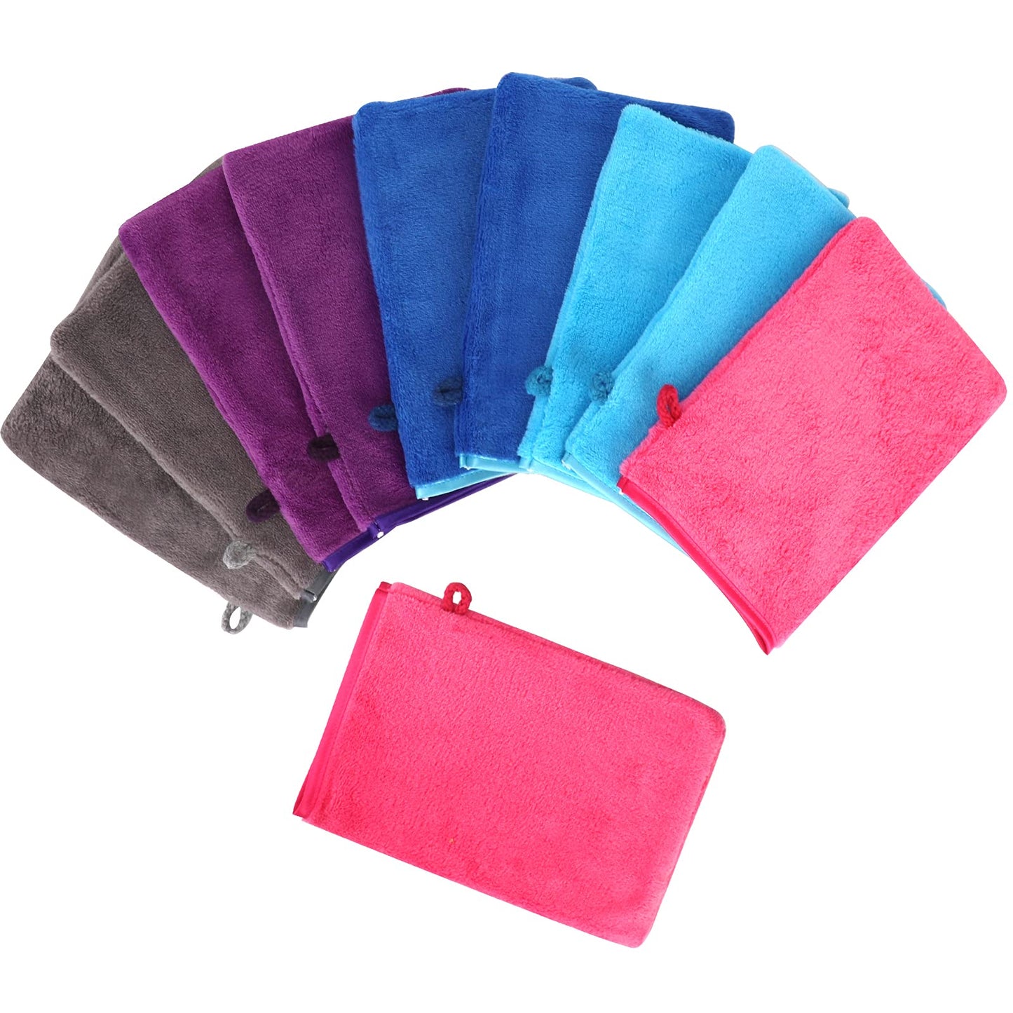 PHOGARY 10 Pack Microfiber Body Wash Mitts, Flannel Soft Face Mitten, Bath Spa Cloth, Reusable Makeup Remover Mitt Gloves