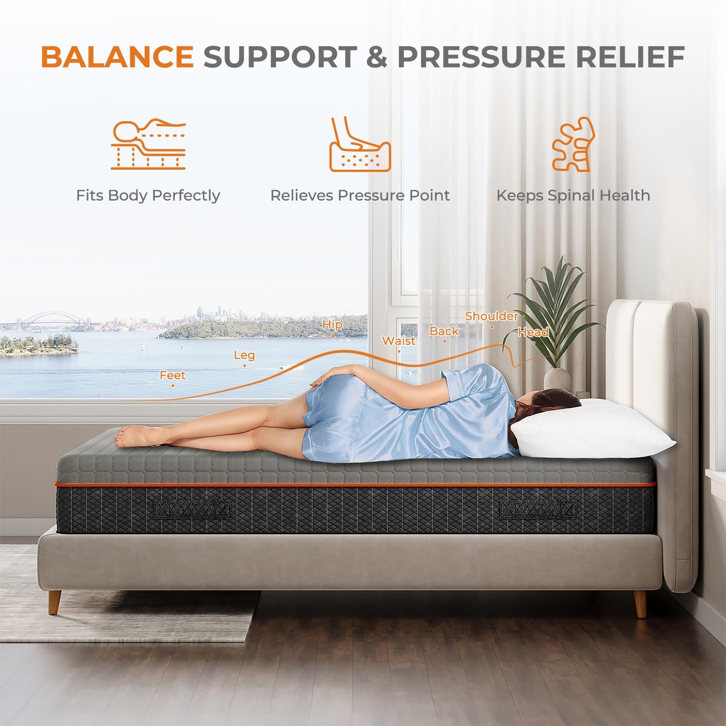 Uliyati Double Mattresses Gel Memory Foam Mattress, Medium, 135x190x20CM