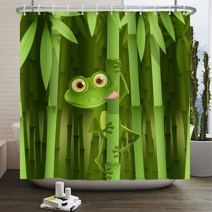 SDOTPMT 122x183cm Cute Frog Shower Curtain Funny Frog Bamboo Cartoon Animal Abstract Tree Leaves Bath Curtain Green Bathtub Curtain for Kids Bathroom