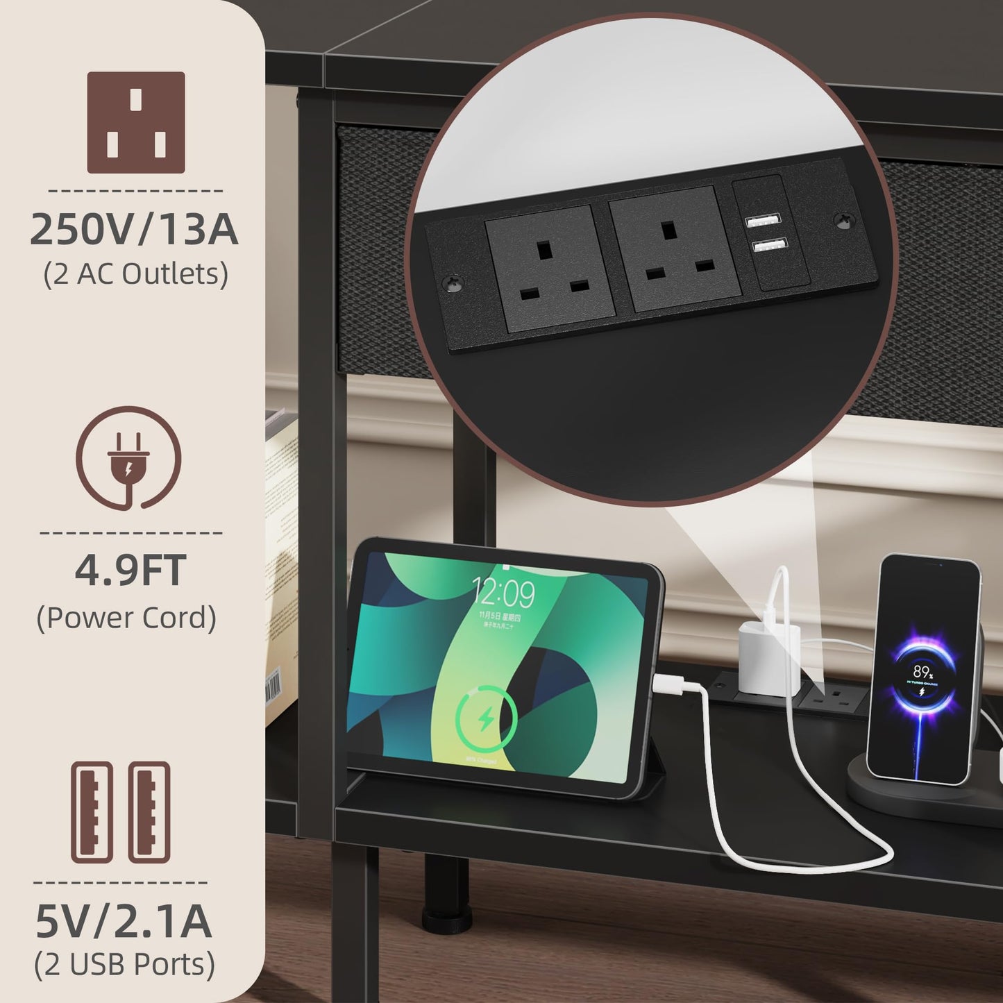 OYRREU TV Stand Cabinet LED for 55 50 Inch, TV Unit with Socket, USB Slots