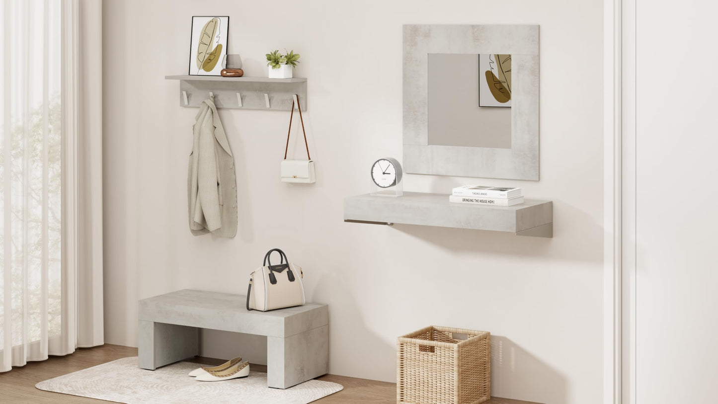 Mobili Fiver, Wall coat hanger, Rachele, 80 cm, Concrete Effect, Grey, Made In Italy