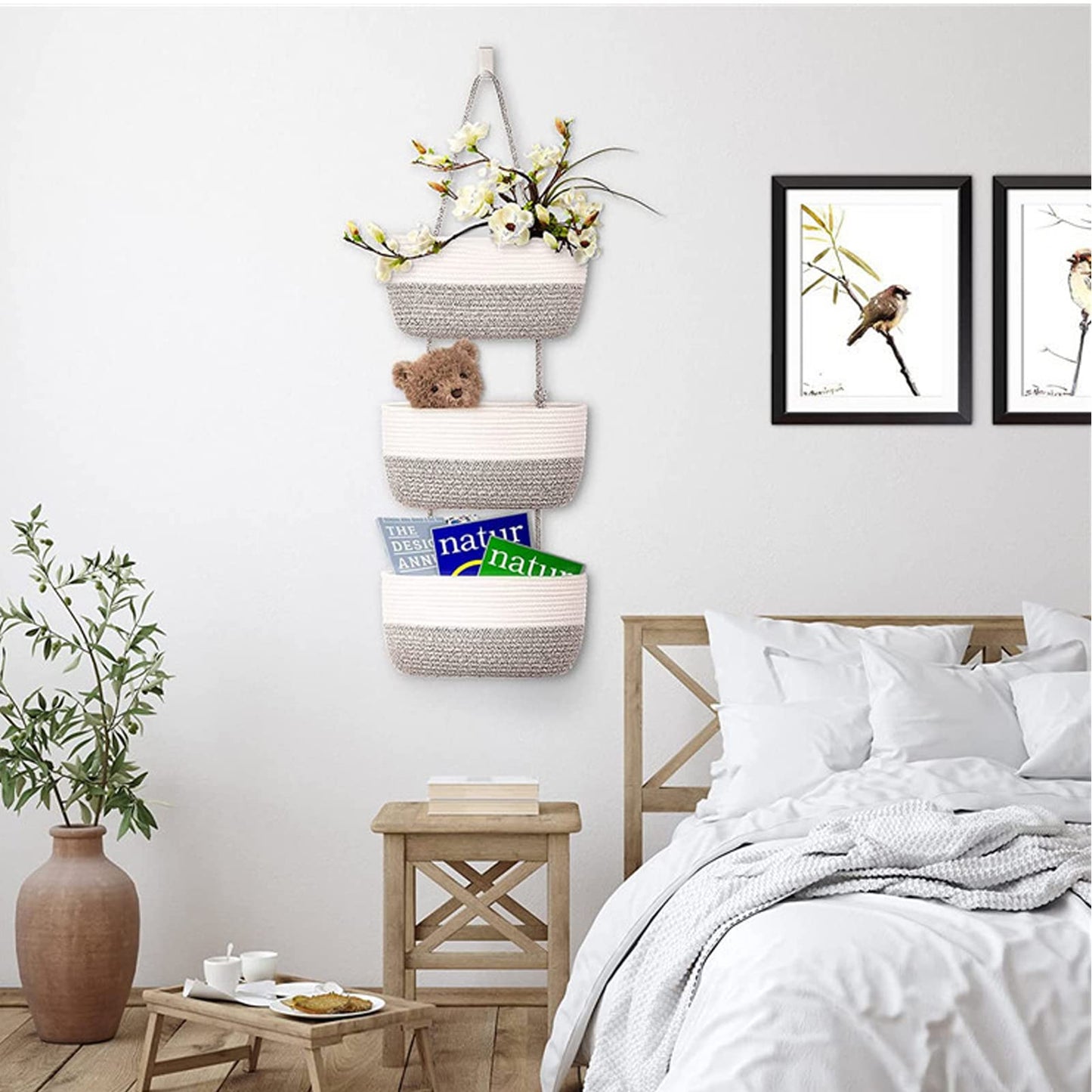 Inscrip Hanging Storage Baskets for Door, Hanging Storage, 3-Tier Hanging Basket Made of Cotton Rope, Woven Organiser