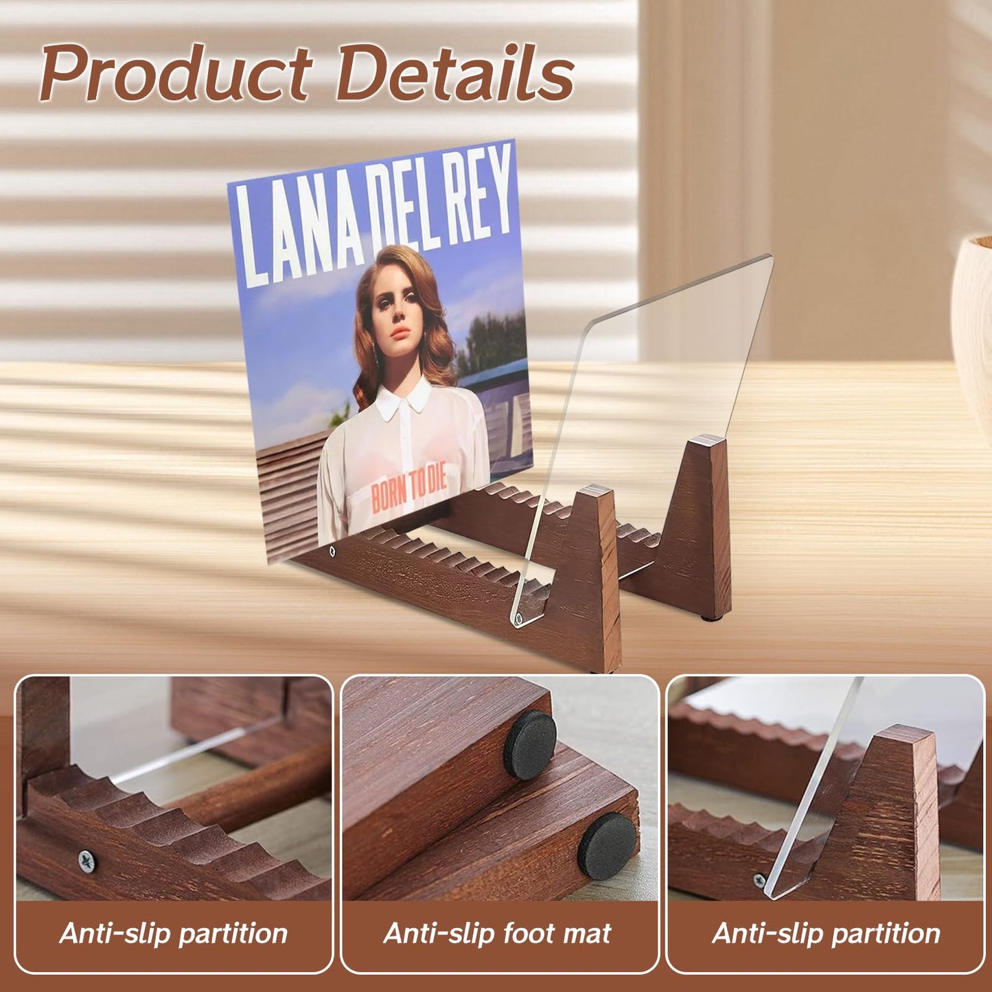 DYHNQE Vinyl Record Storage Holder, Solid Wood Album Storage Display Stand Album Organizer Record Holder Up to Hold 50 Single or Double LPs and 7"