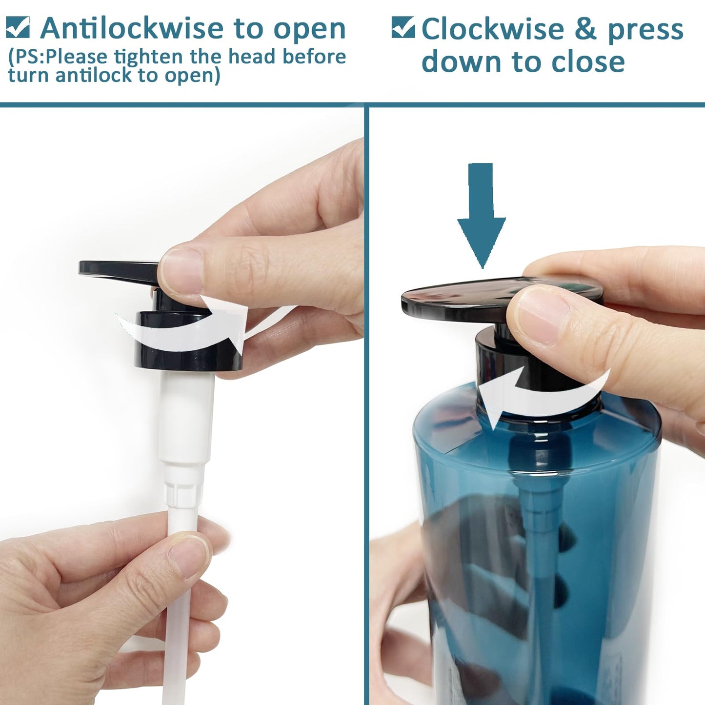 Apstaqeoo 2Pcs 300ml/10oz Empty Pump Bottle Dispensers - Refillable Plastic Shampoo Bottle Hand & Dish Soap Dispenser with pump