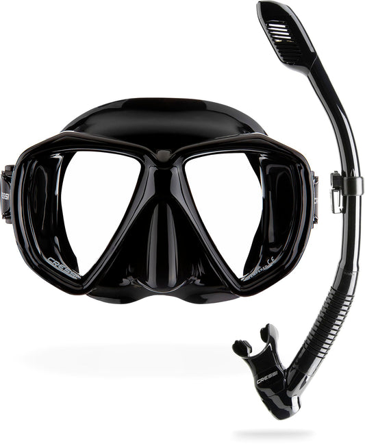 Cressi Set Ranger & Dry - Snorkel Set for Adults, Mask and Snorkel in Practical Case, Black / Black