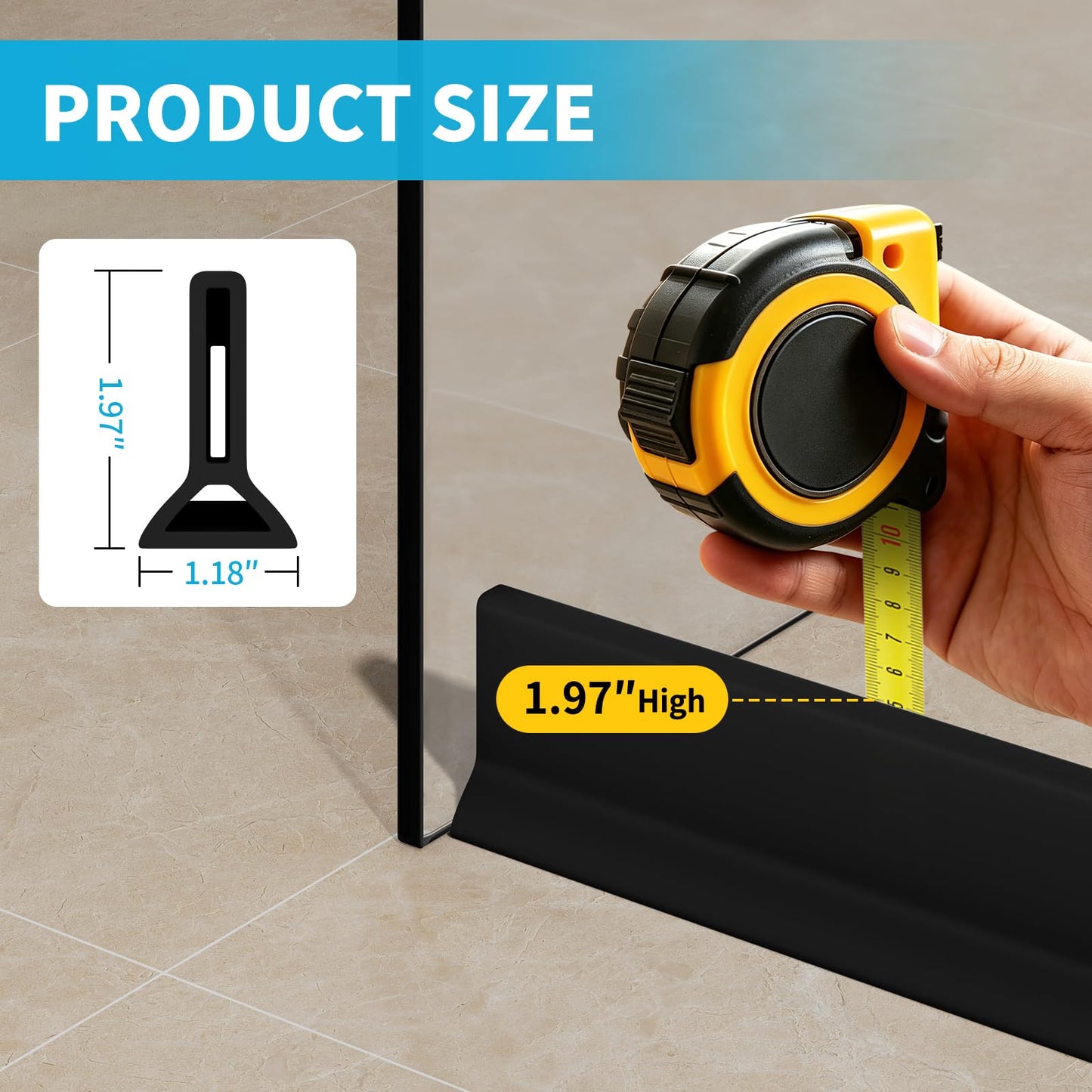 DLYYPLUS 1.7M Wet Room Floor Barrier, Self-Adhesive Silicone Shower Splash Guard, Shower Threshold Water Dam Barrier Keeps Water Inside Threshold Dry