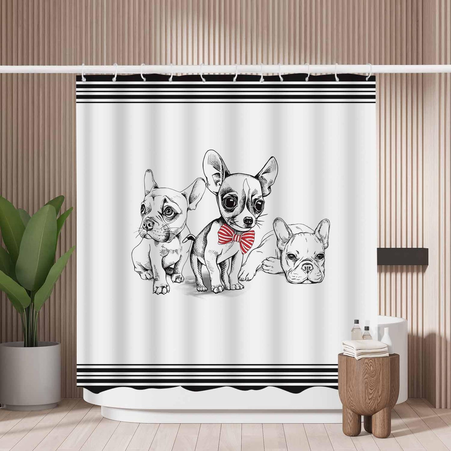 Woutay Shower Curtain Water Repellant Fabric Cute Dog,Mould Proof Resistant,Polyester,with 12 Plastic Hooks
