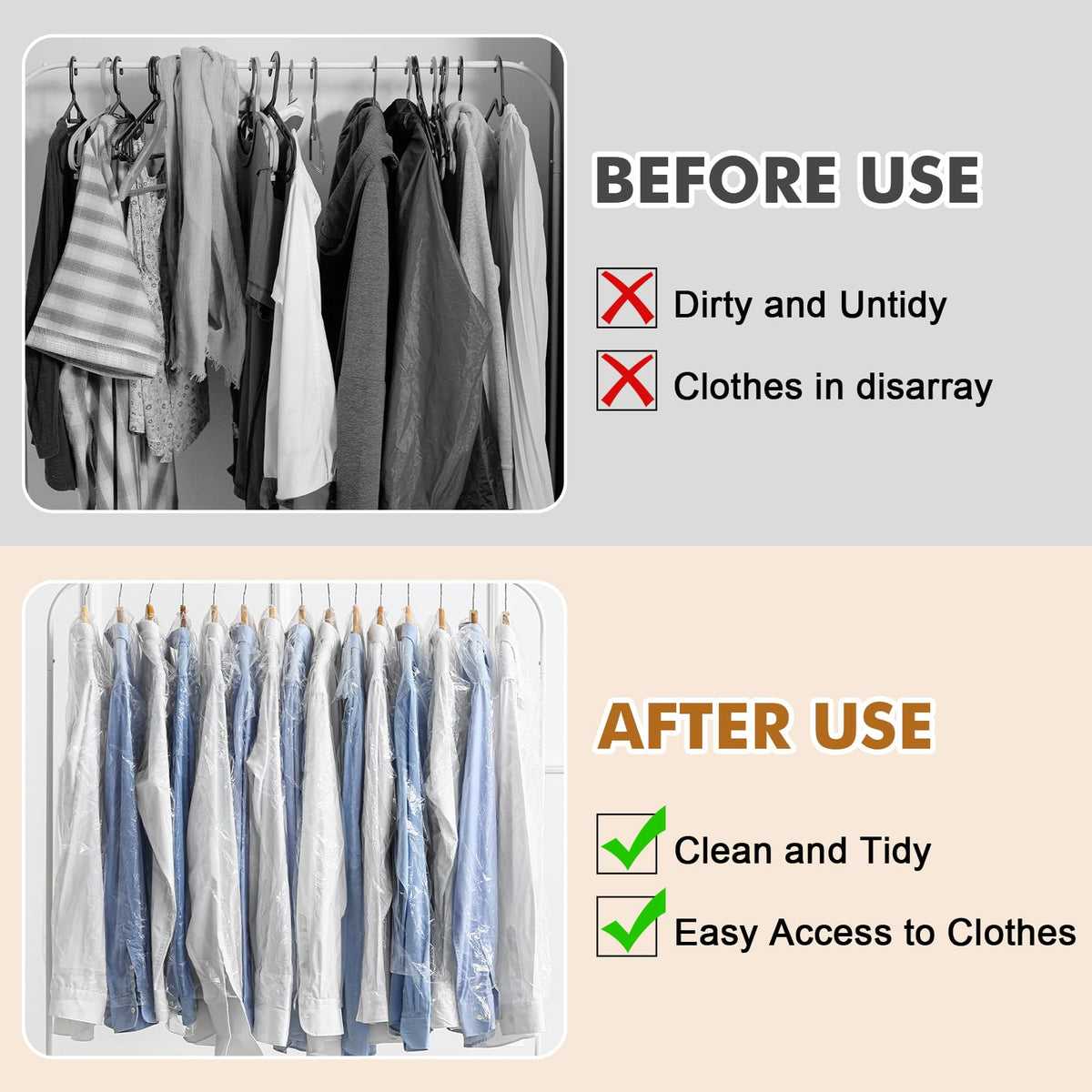 Hejo 30 Pack Plastic Clothes Covers, 60×90cm Clear Clothes Bags Hanging