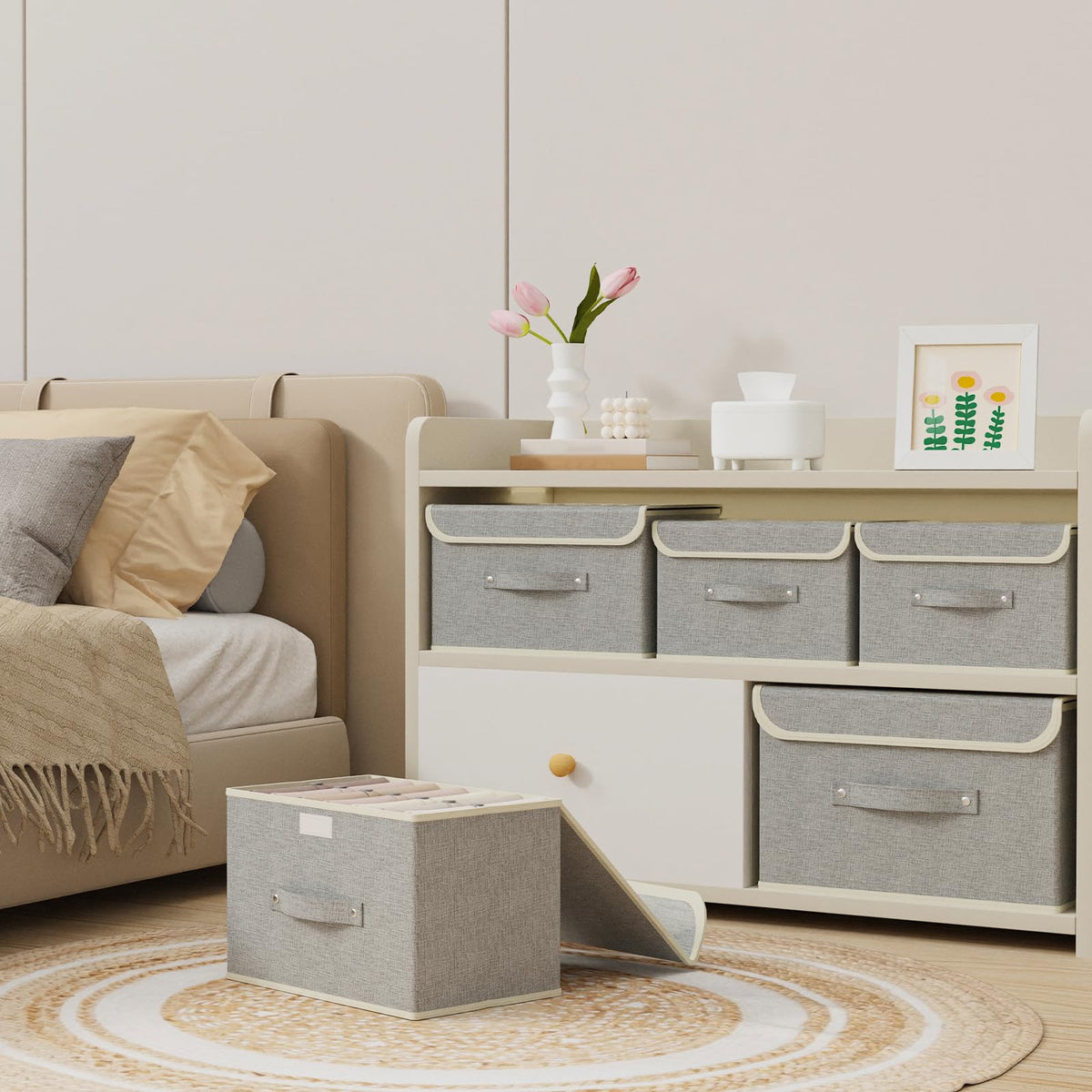 ENUMAIL Foldable Fabric Storage Cubes with Lids,Grey 26x20x17cm,3 Pack