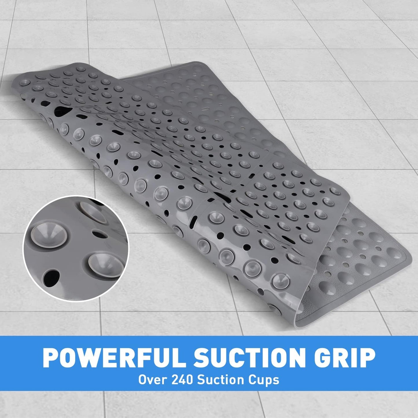 ZOKBOM Square Shower Mat Non Slip 70x70cm | Extra Large Shower Mat for Inside Shower with Suction Cups & Drain Holes