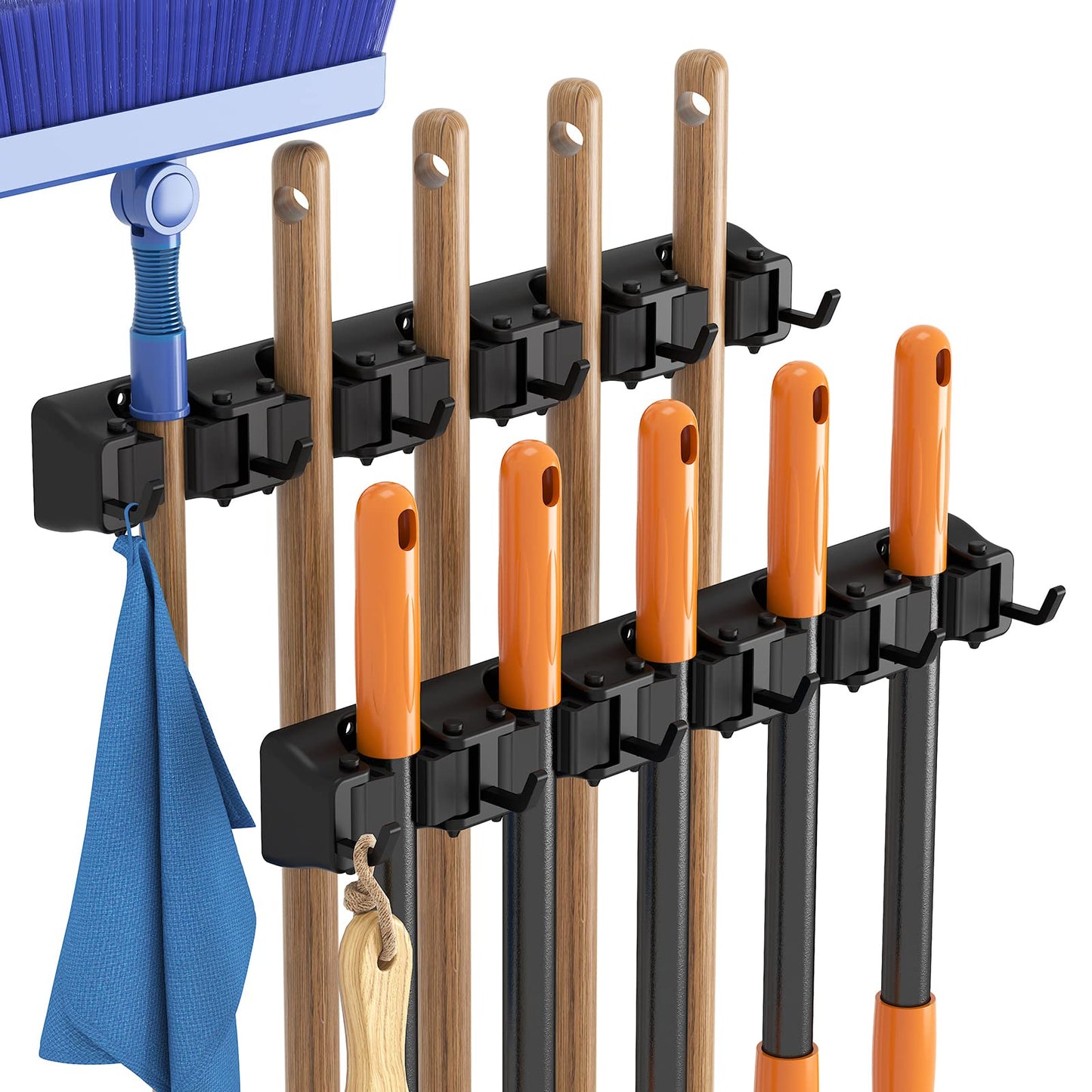 Lifewit Broom Mop Holder Wall Mounted, Heavy Duty Broom Storage with 5 Slot 6 Hooks, Utility Room Storage Solutions for Broom Cupboard Kitchen