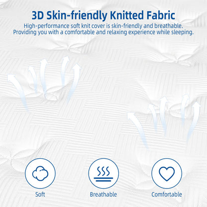 Lavfine Double Mattresses - 4FT6, Memory Foam Mattress with Pocket Springs Hybrid, Medium Support, Motion Isolation, Breathable Soft Fabric