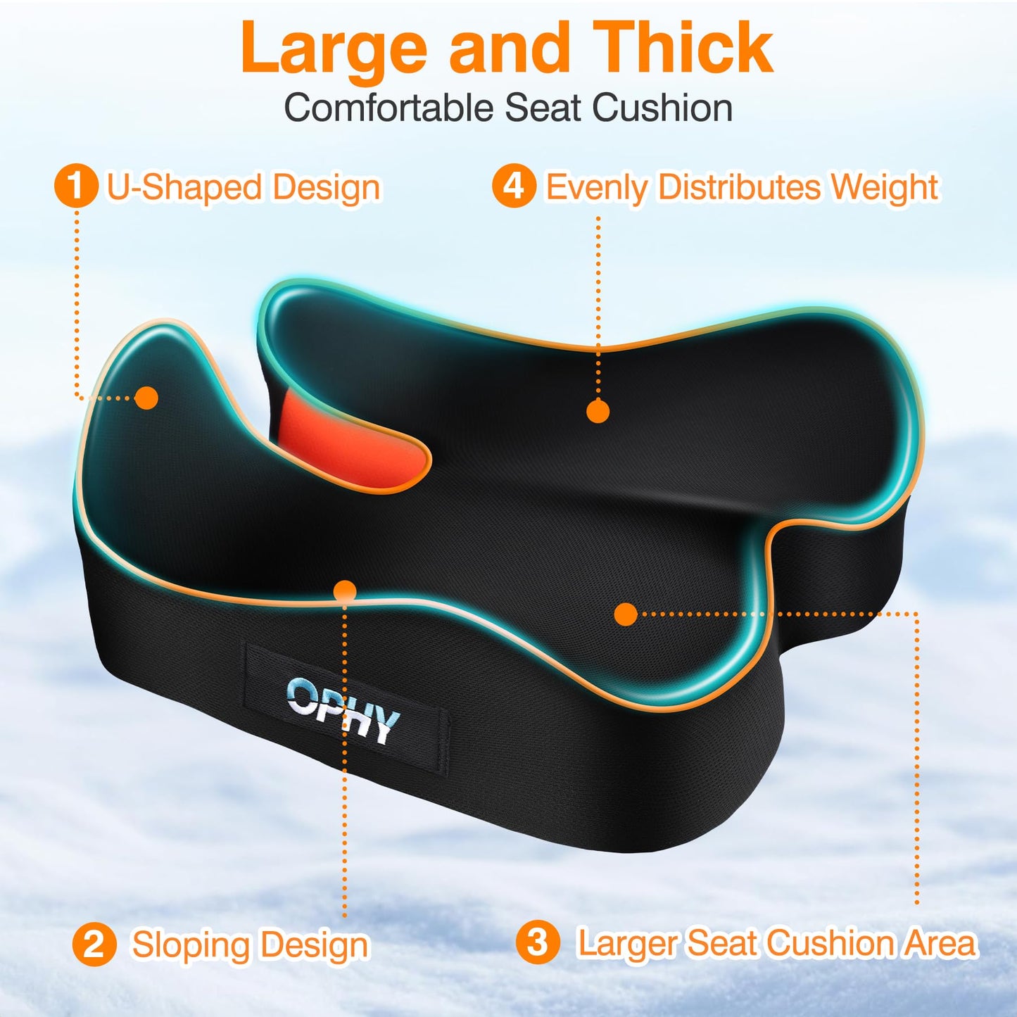 Ophy Office Chair Cushion with Enhanced Comfort for Long Hours Sitting, Ergonomic Seat Pad for Home and Car Use