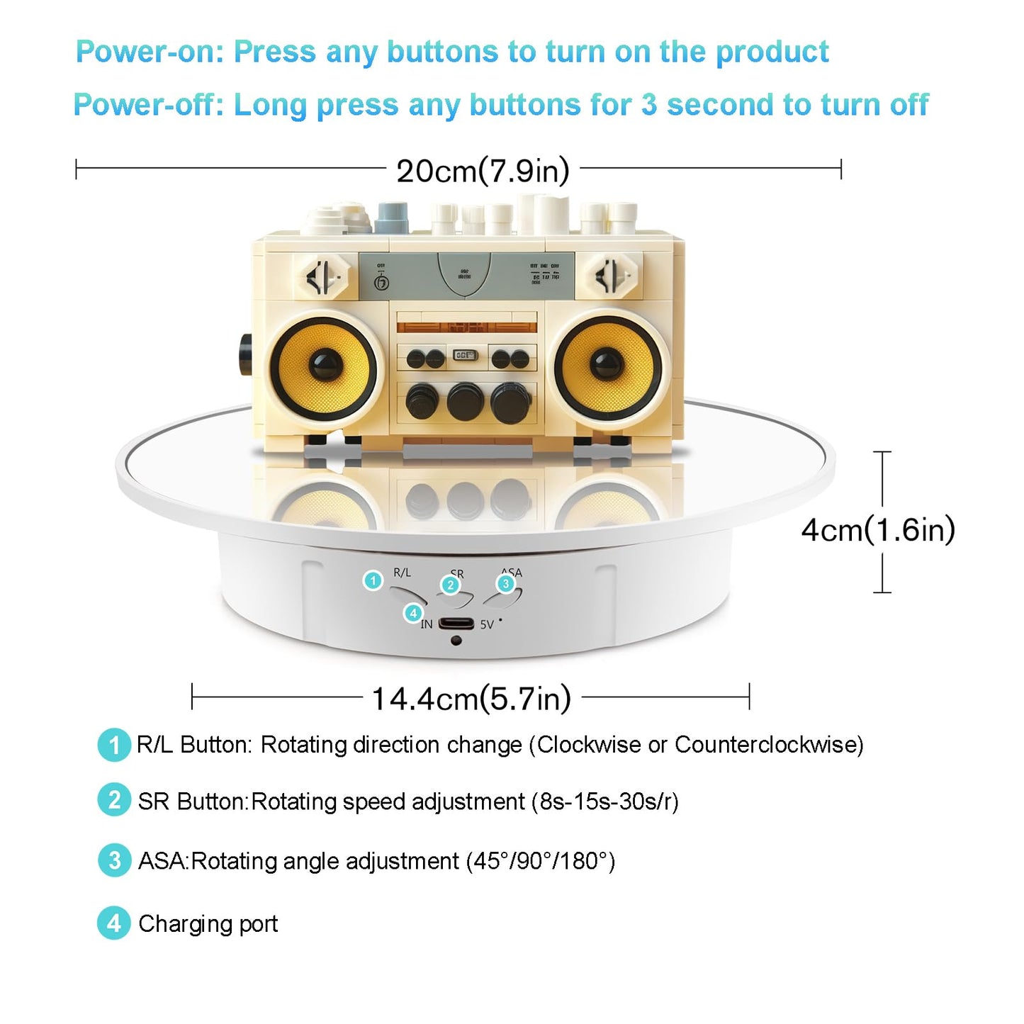 Leadleds Electric Rotation Display Stand, 360 Degree Motorised Photography Turntable for Jewelry, Collectible or Craft fairs Display, Load 5 kg
