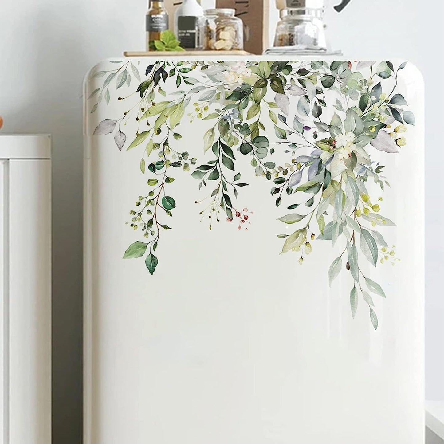 Green Plant Leaves Flowers Toilet Seat Lid Stickers Self-Adhesive Bathroom Wall Stickers Green Leaf Floral DIY Removable Waterproof Sticker for