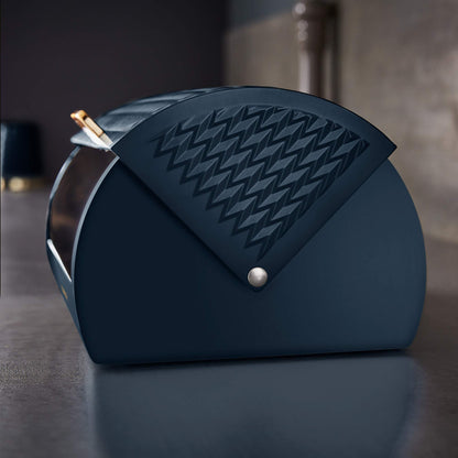 Tower T826090MNB Empire Roll Top Bread Bin, Stainless Steel, Midnight Blue and Brass