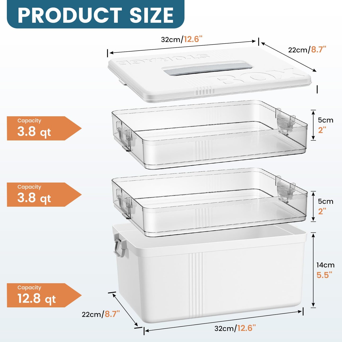 TranRantic 3-Layer Medicine Storage Box, 33.5×22×26.5cm Large Medicine Box with Leather Handle, Multifunctional Medication Storage Box