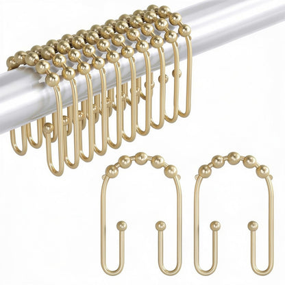 Rusokufo 12 Pieces Golden Shower Curtain Hooks Double Hooks Rust-Resistant For Bathroom