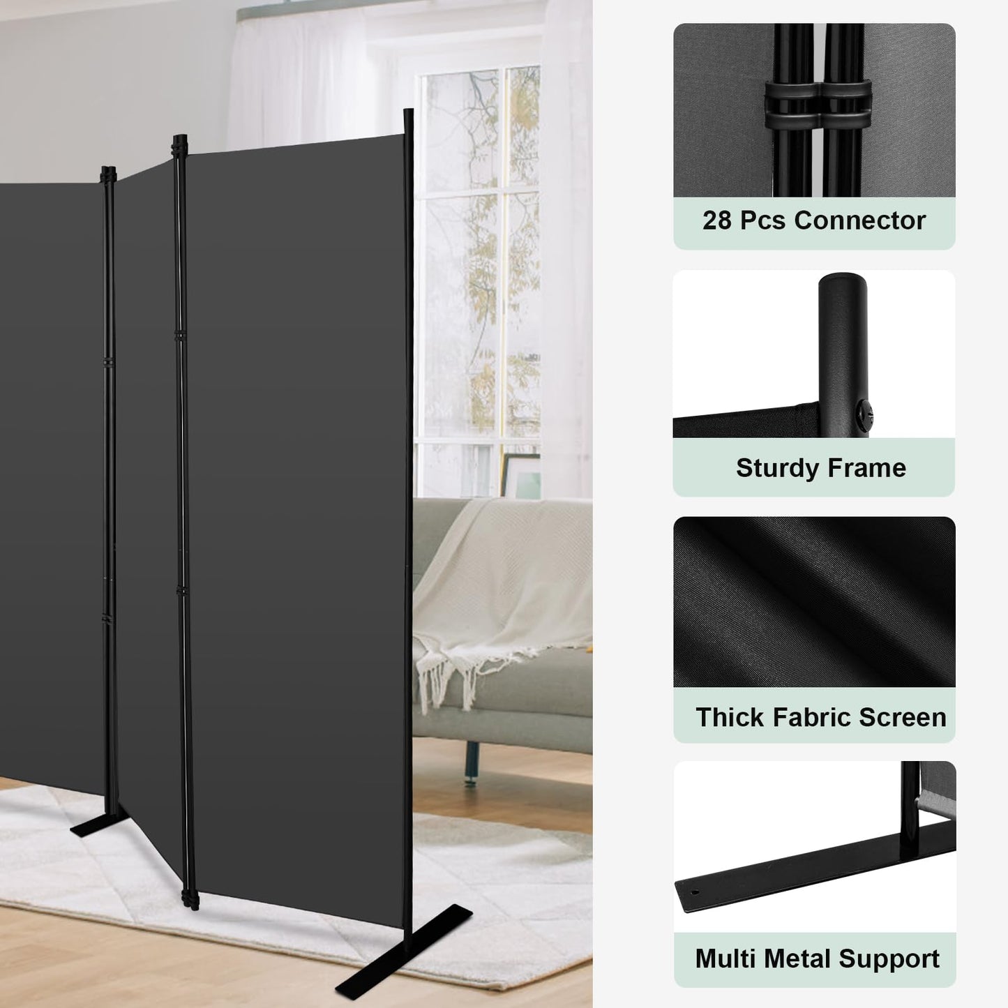 KEORTUN 8-Panel Indoor Room Dividers Folding Room Separator