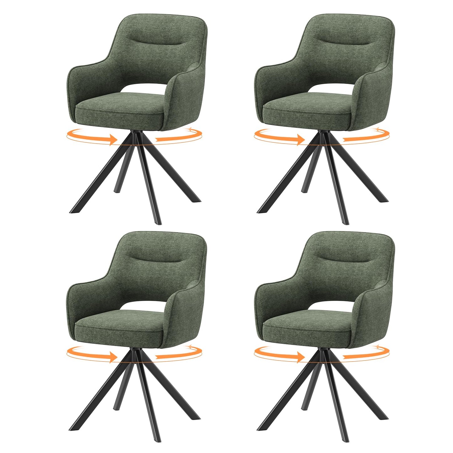 COLAMY 360°Swivel Dining Chairs Set of 4, Fabric Chairs for Dining Room with Armrests, Hollow Backrest and Thick Seat Cushion