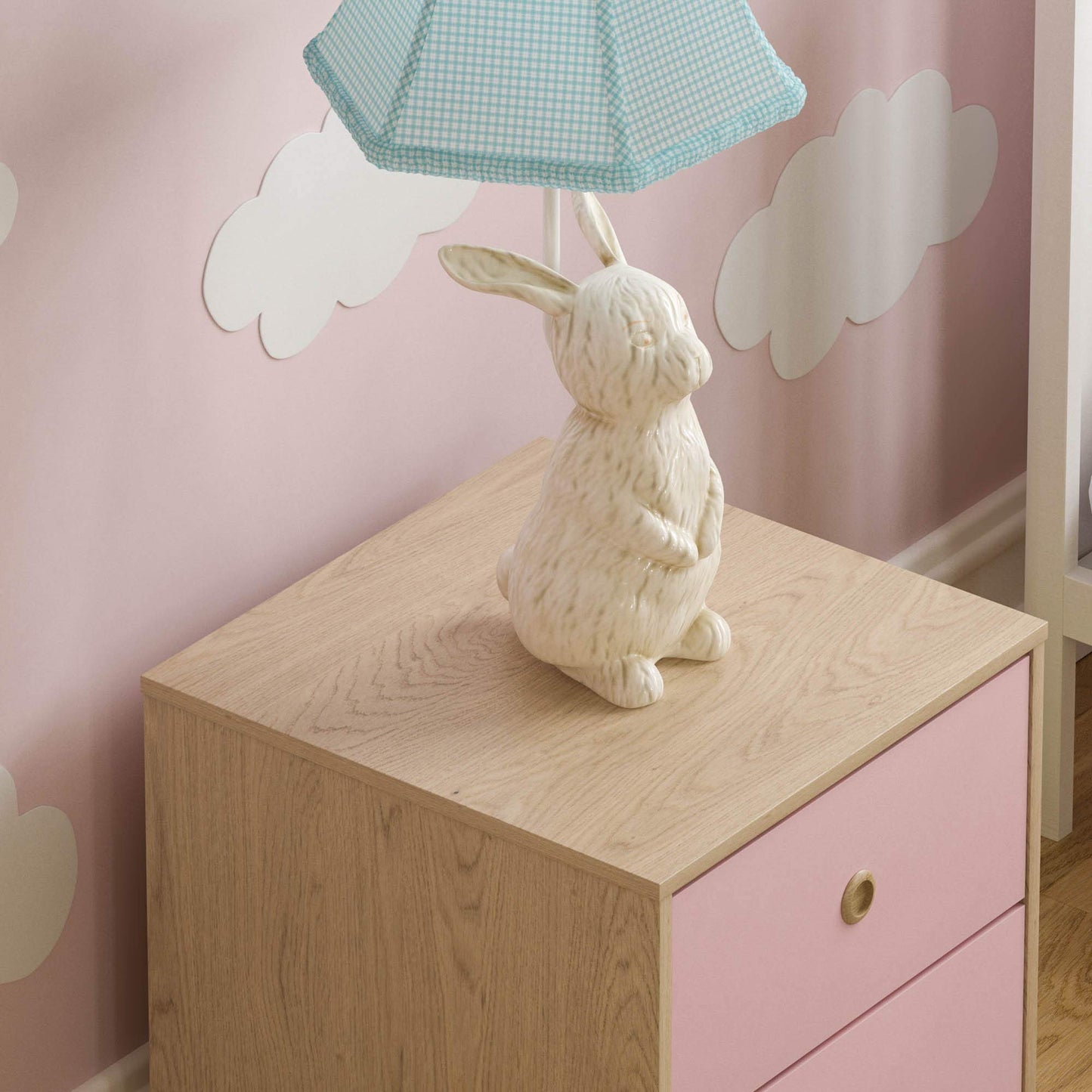 Junior Vida Neptune 2 Drawer Bedside Table Cabinet Chest of Drawers Bedroom Storage Children's Kids Furniture, Set of 2 (Pink & Oak)