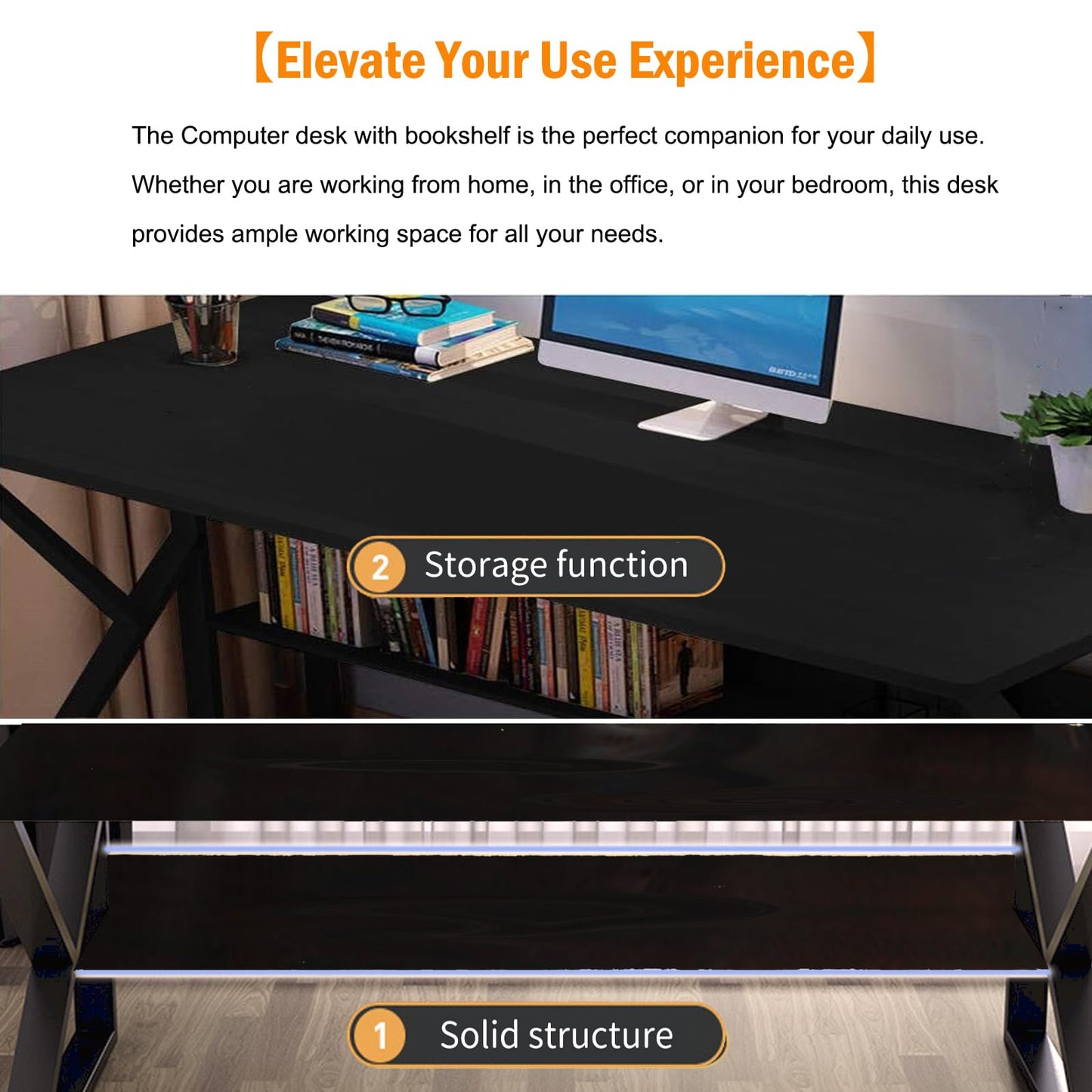 100cm Computer Desk with Bookshelf, Black Willow, Home Office Desk