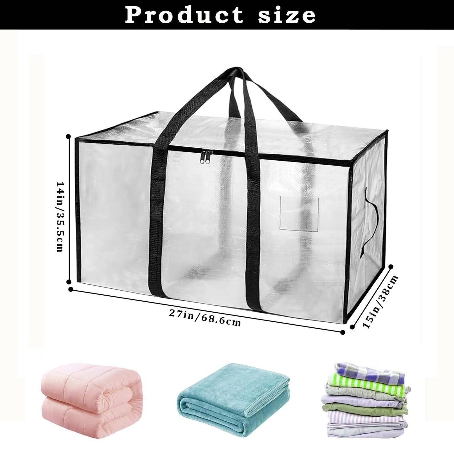 Clear Plastic Storage Bags,88L Clothes Storage Bag with Zipper Closet Organizer,Large Moving Bags With Heavy Duty Handles & Zips for Clothing