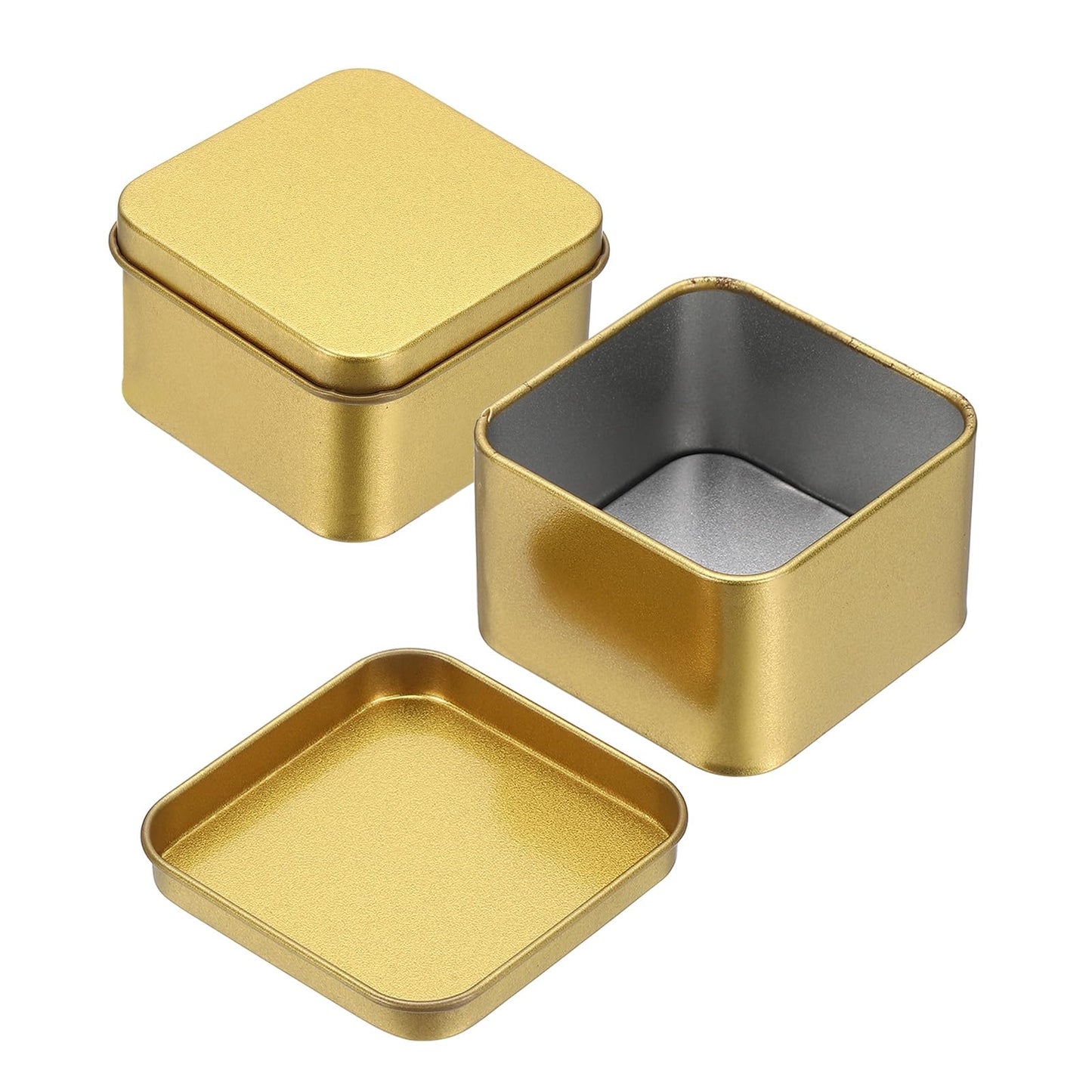 sourcing map 2Pcs Metal Tin Box, 2.4x1.5 Square Empty Tinplate Containers with Lid Portable Storage Box Candy Jars for Valentine's Day