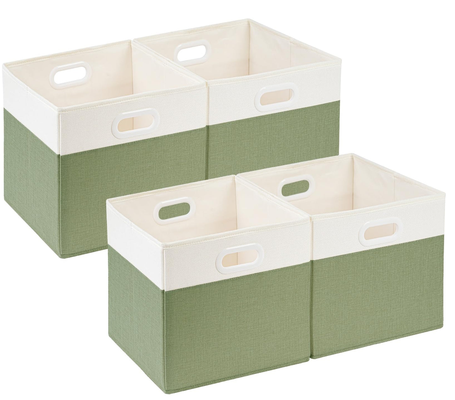 SOCOHOME Fabric Cube Storage Boxes,25x25x25cm Foldable Storage Baskets for Toys Nursery Closet(Green/White, Set of 4)