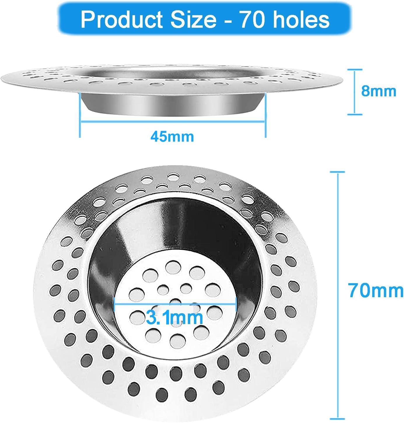 Tomario Stainless Steel Kitchen Sink Strainer Plug, Standard Strainer Drain Protector Hair/Food Catcher for Bathroom, Kitchen, Shower