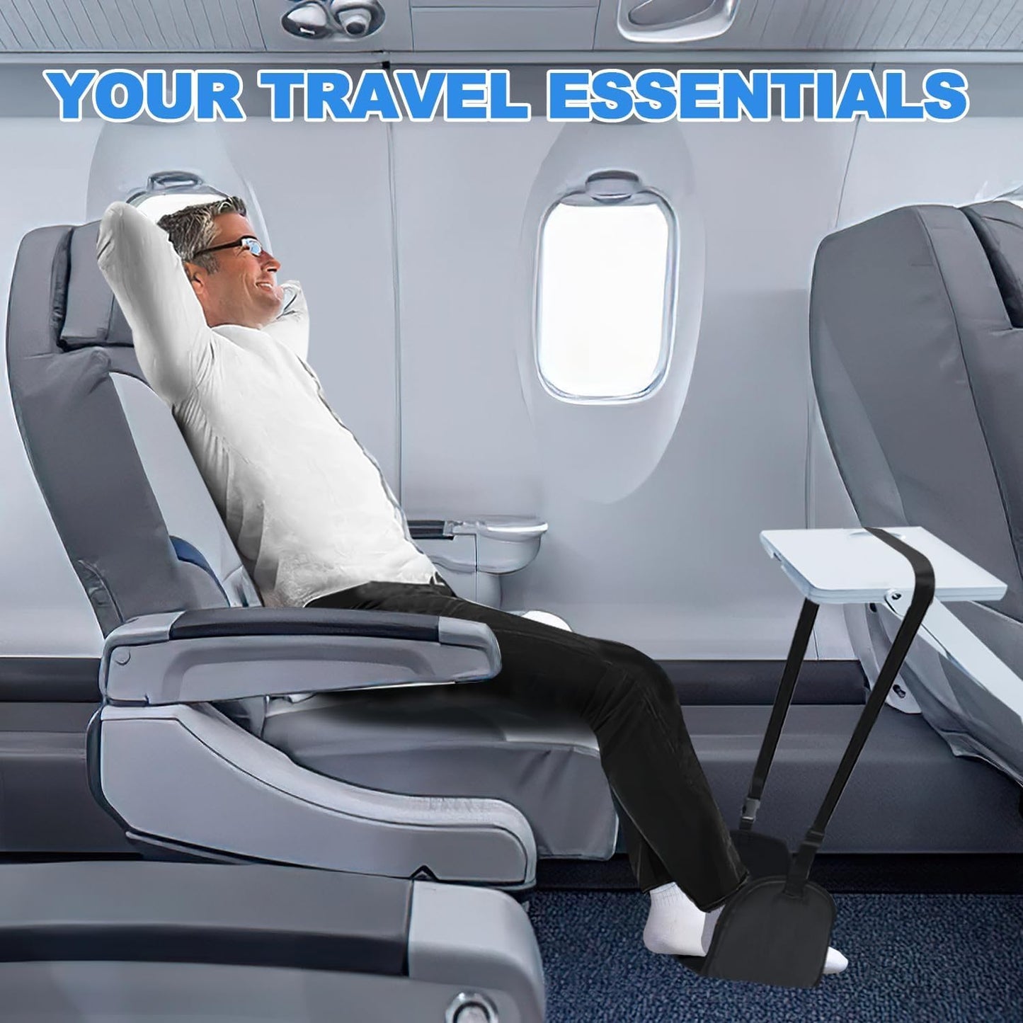 Airplane Footrest Adjustable Foot Hammock, M MOACC Plane Foot Hammock, Travel Essentials Hammock with Support Plates by Thicked Memory Cotton Filling