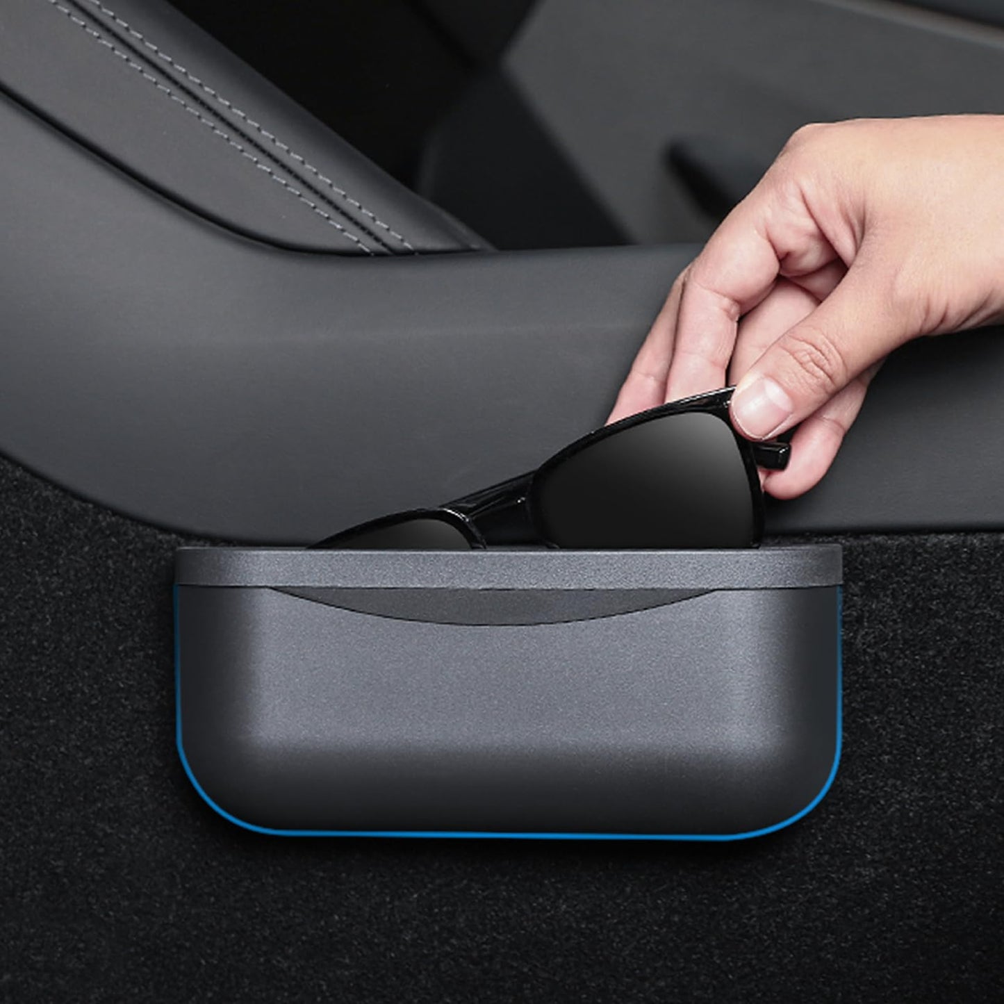 EVFIT for Tesla Model 3 Model Y Accessories Center Console Organizer Storage Box Silicone Velcro Sunglasses Coin Holder for Flocking