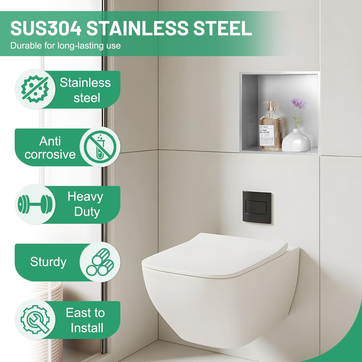 DBREAKS Wall Recess Shower Stainless Steel 32 x 32 x 8.5 cm Shower Enclosure Silver