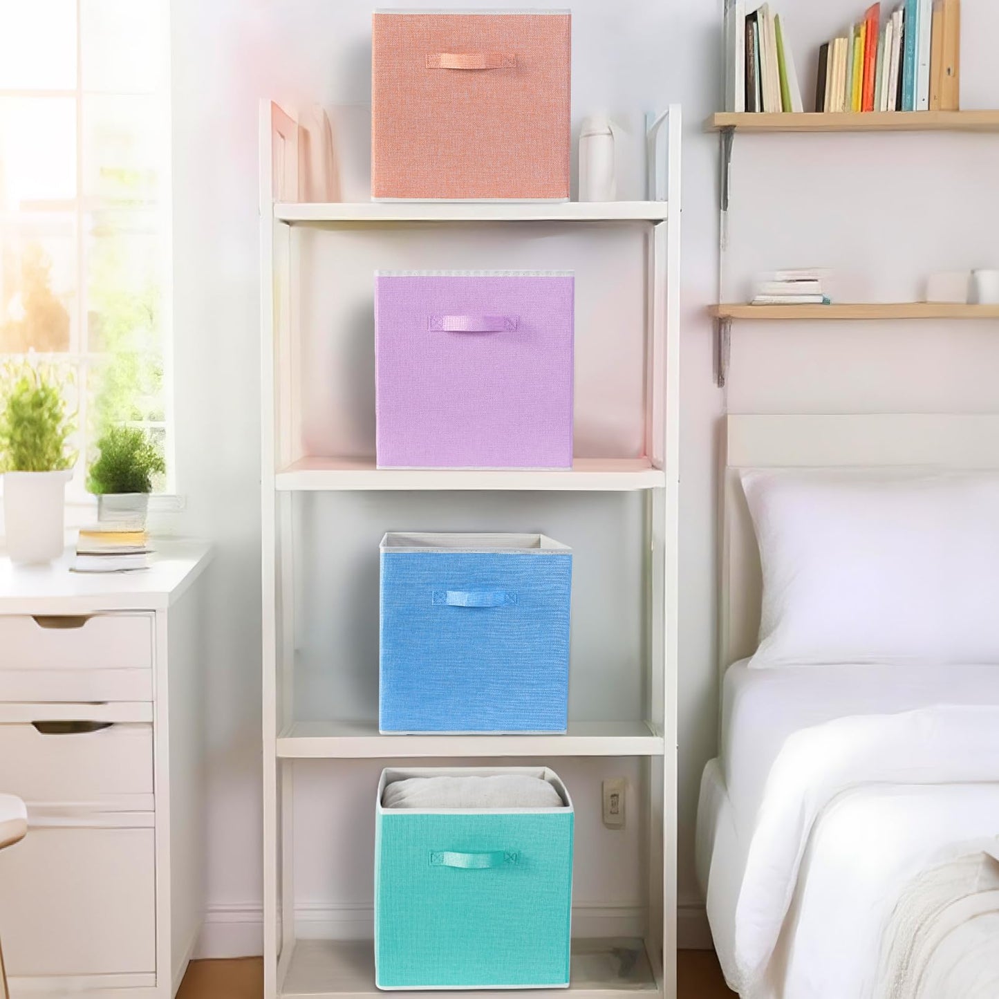 BrilliantJo Storage Box for cube, Set of 4 Organiser Basket Bin Drawers Containers with Handles for Storage Cube Unit