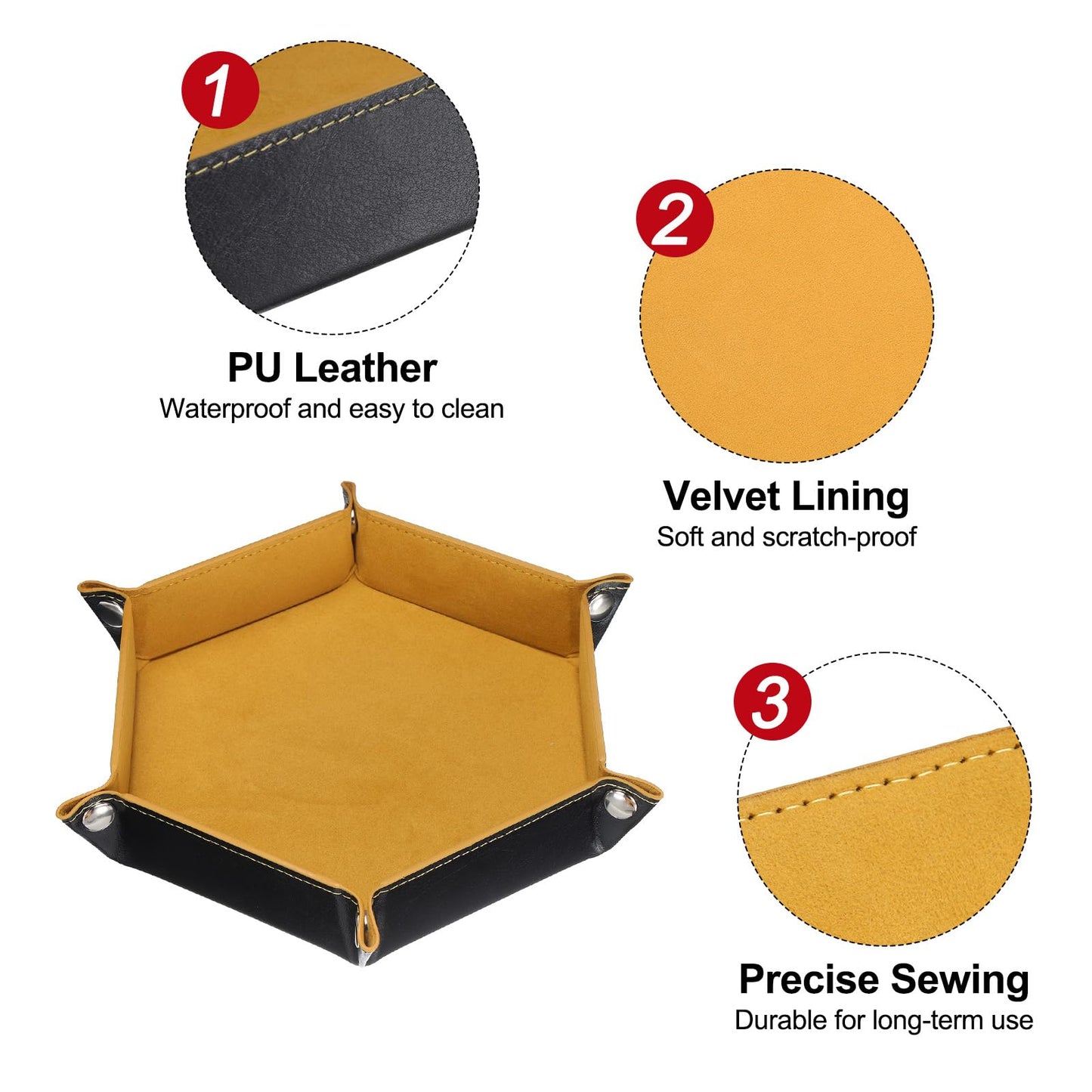 sourcing map PU Leather Dice Tray Unisex Valet Tray Folding Hexagon Tray Portable Entryway Table Nightstand Bedside Desk Holder for Key Wallet Watch
