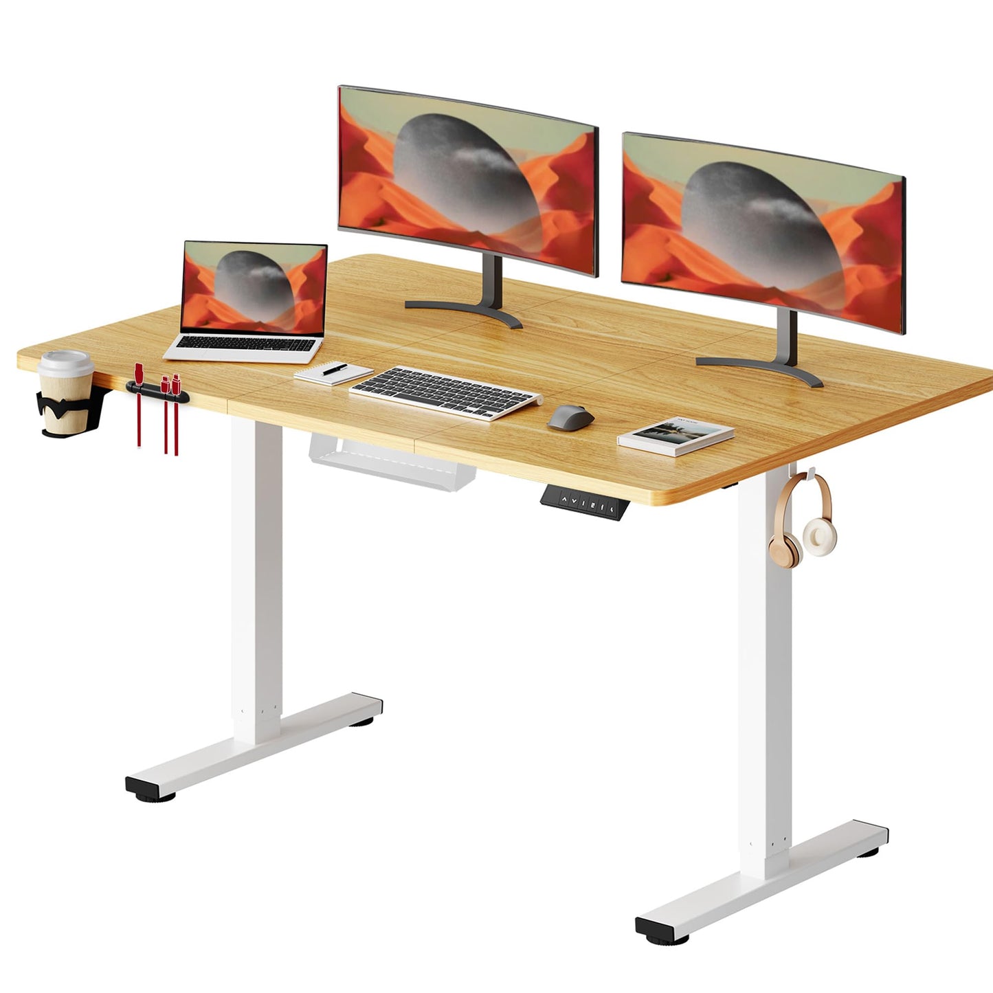 SANODESK 140 * 60 Electric Standing Desk Height Adjustable Standing Desk with Cable Management Tray Sit Stand Table Adjustable Desk Stand Up Desk