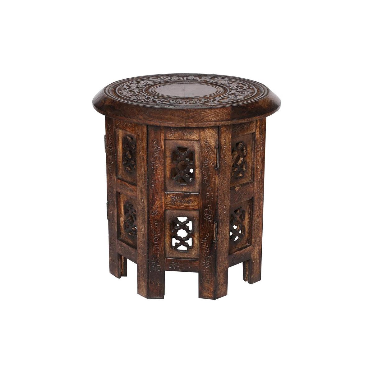 topfurnishing Beautiful Round Hand Carved Indian Shesham Wooden Coffee Table Side Brown Small 12"x12"x12" 30.5cm