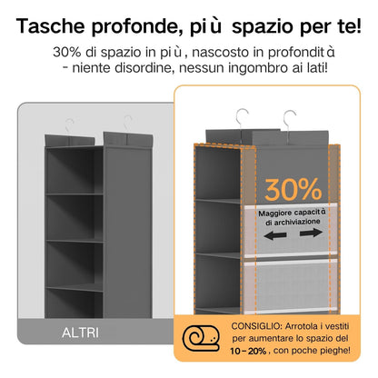 ALLTIDYUP Extra Deep Hanging Wardrobe Organizer, Space Saving Wardrobe Organizer with Mesh Pockets and 6 Shelves Storage - Ideal Camper, Cabinets
