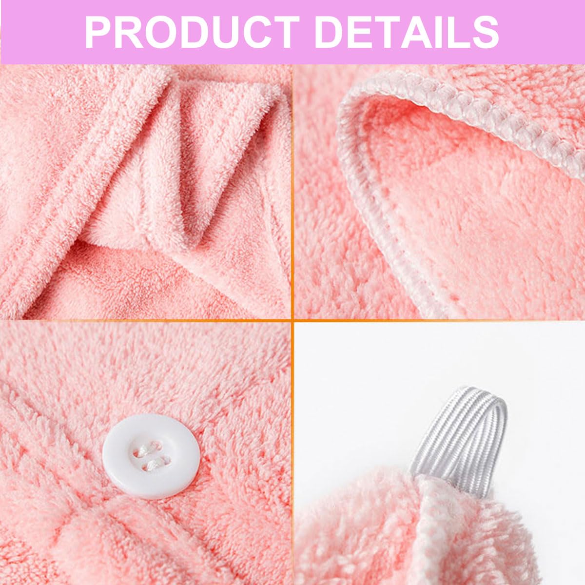 Comioke Hair Turban, Hair Towel Wrap, 3 Pack Head Towelling, Super Absorbent Twist Turban, Soft and Anti Frizz Head Towel with Button