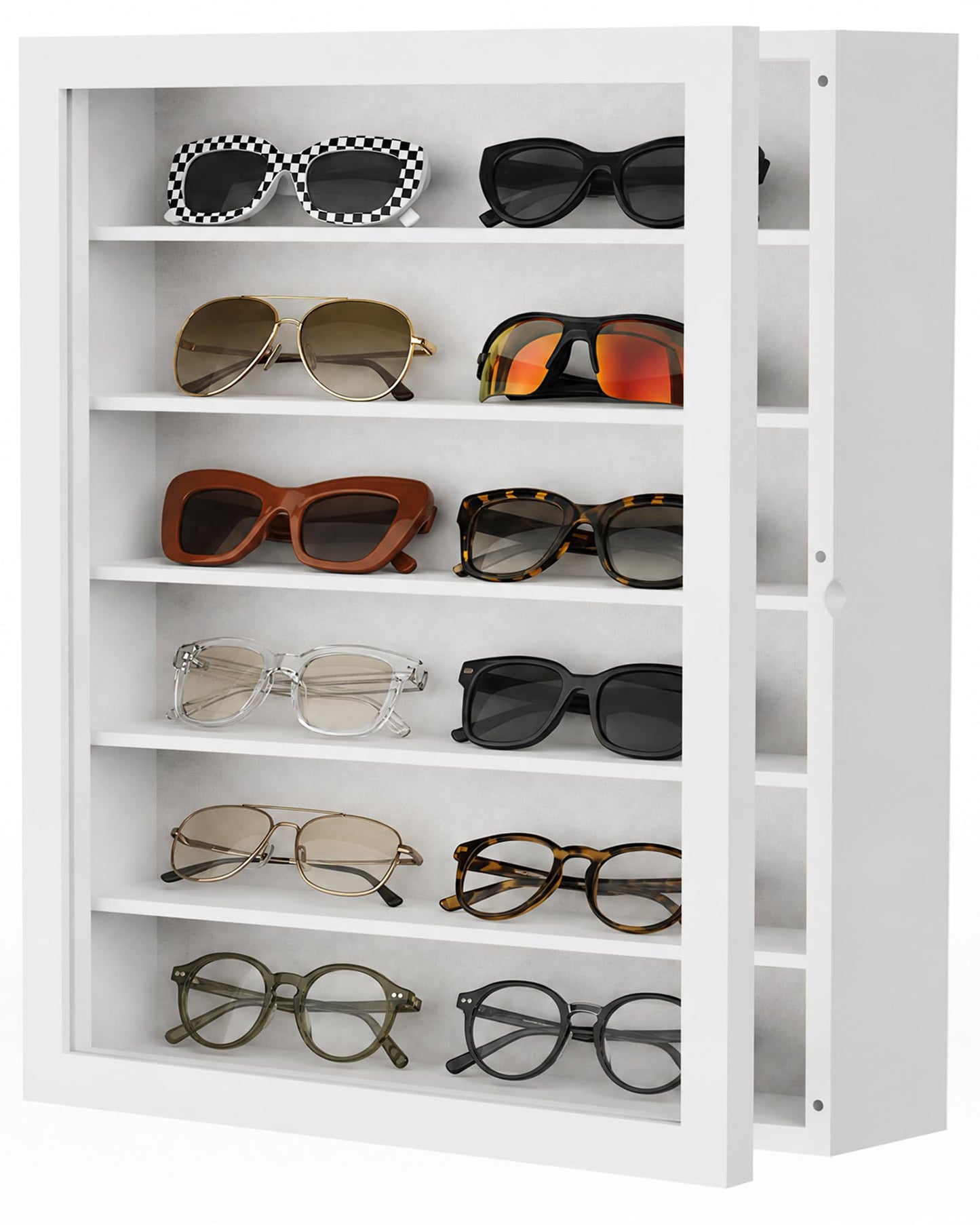 TJ.MOREE Sunglasses Organizer Storage Wall Mounted: 13 x 15.6 inches Eyewear Display Case Rustic Wood Eyeglasses Holder Large Glasses Storage